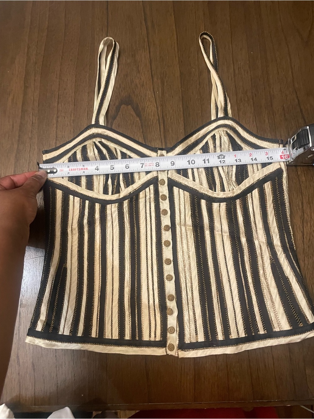 Striped Button-Front Crop Tank Top - Cream & Black